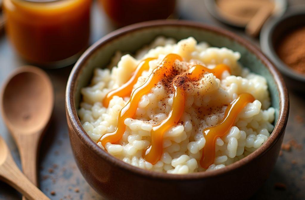 Riz au lait crémeux au caramel : recette dessert maison